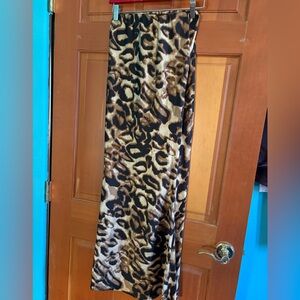 Leopard print satin midi skirt slim fit